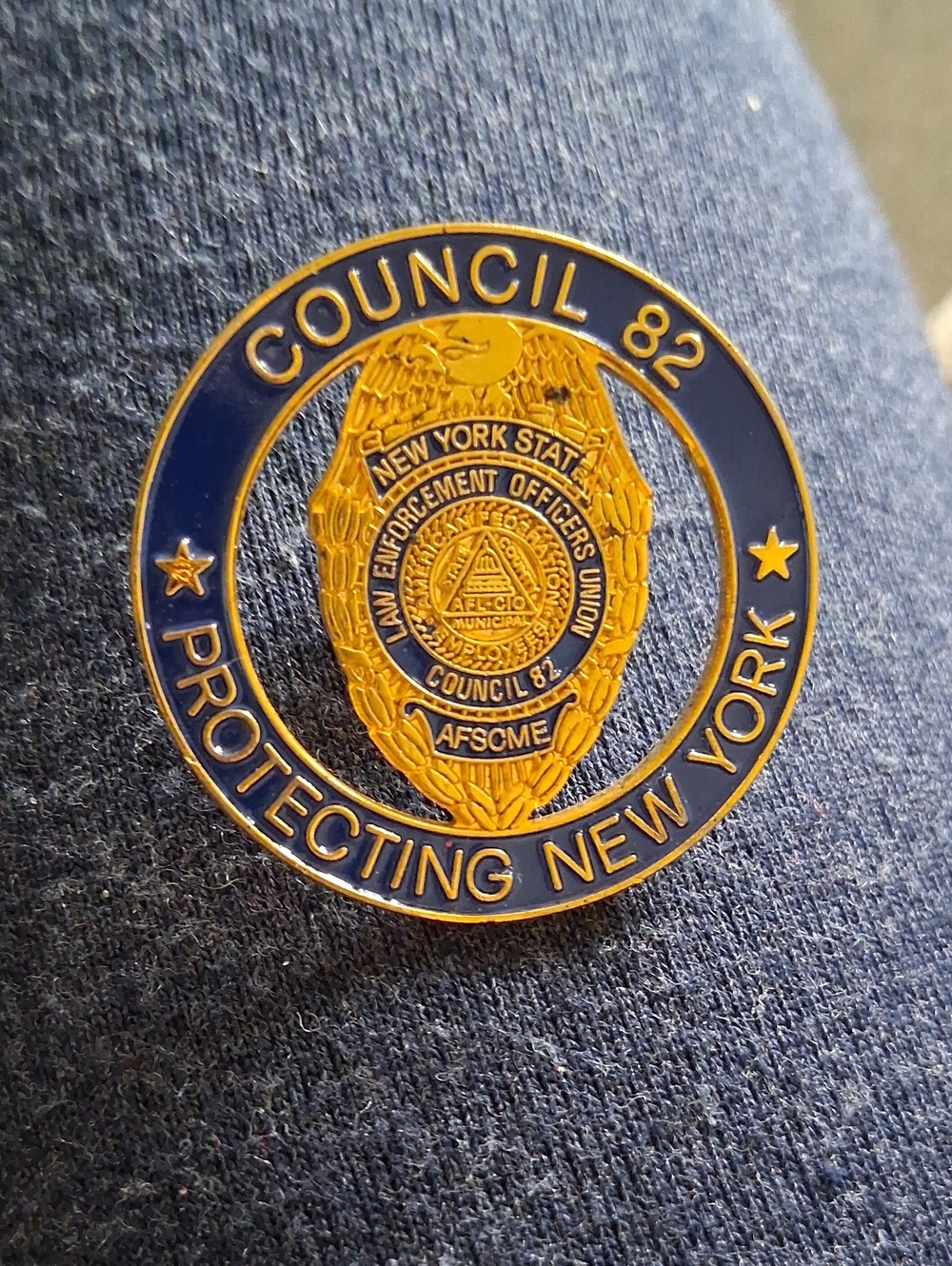 Council 82 Protecting New York Gold & Navy Enamel Badge Pin